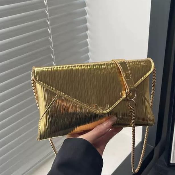 Metallic Gold Envelope Clutch Bag